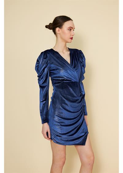 Kolu Büzgülü Simli Elbise