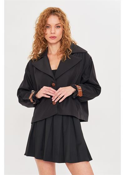 Kruvaze Suya Dayanıklı Kısa Trençkot 