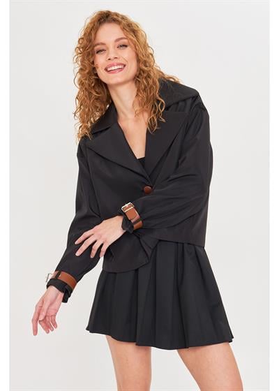 Kruvaze Suya Dayanıklı Kısa Trençkot 