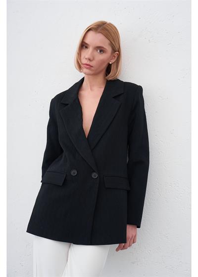 Kruvaze Yaka Plise Ceket