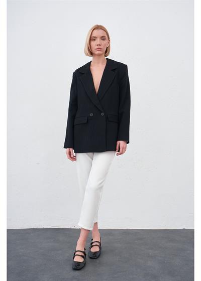 Kruvaze Yaka Plise Ceket