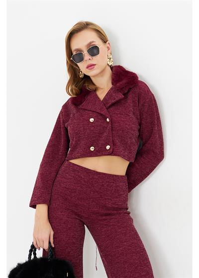 Kürklü Triko Crop Ceket 