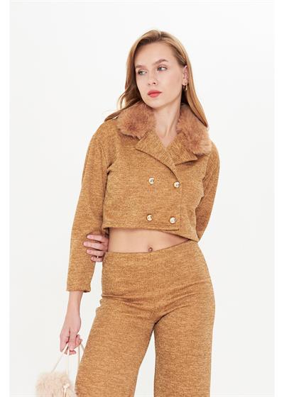 Kürklü Triko Crop Ceket 