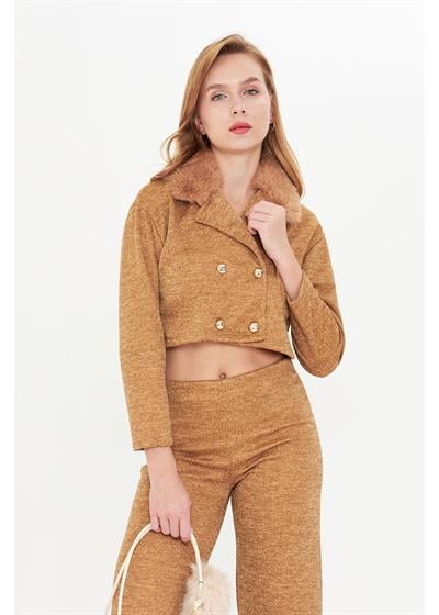 Kürklü Triko Crop Ceket 