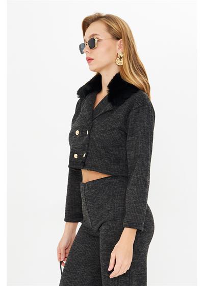 Kürklü Triko Crop Ceket 