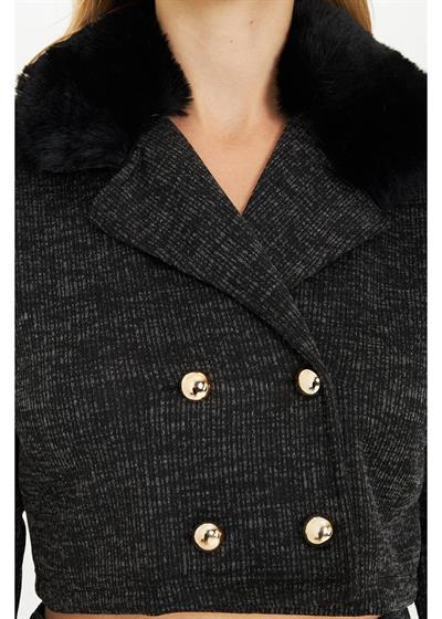 Kürklü Triko Crop Ceket 