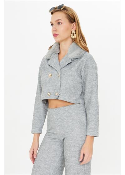 Kürklü Triko Crop Ceket 