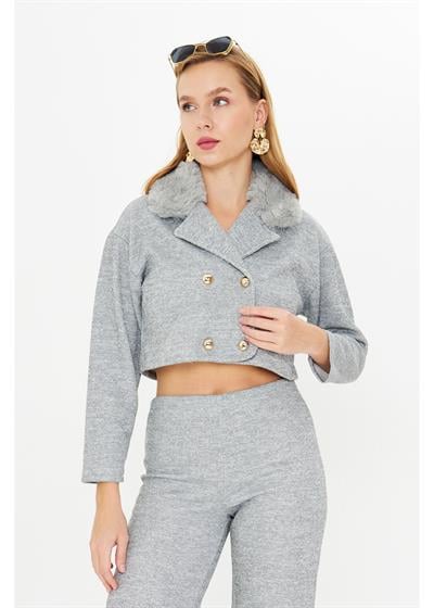 Kürklü Triko Crop Ceket 