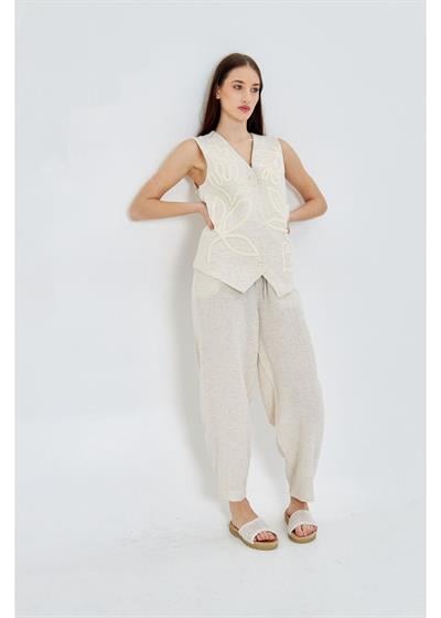 Lastikli Ketenli Müslin Pantolon 