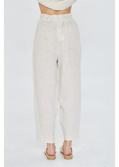 Lastikli Ketenli Müslin Pantolon 