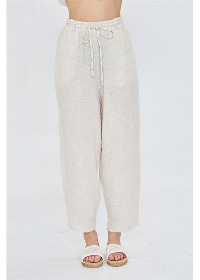 Lastikli Ketenli Müslin Pantolon 
