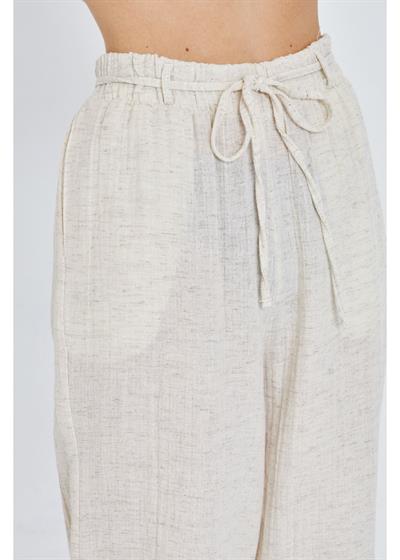Lastikli Ketenli Müslin Pantolon 