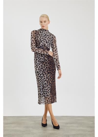 Leopar Desen Allerli Tül Elbise