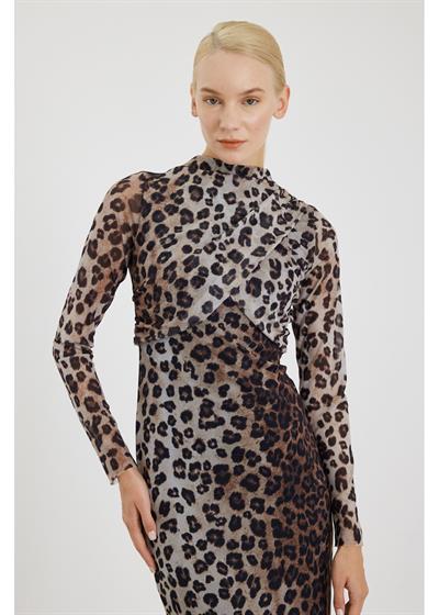 Leopar Desen Allerli Tül Elbise