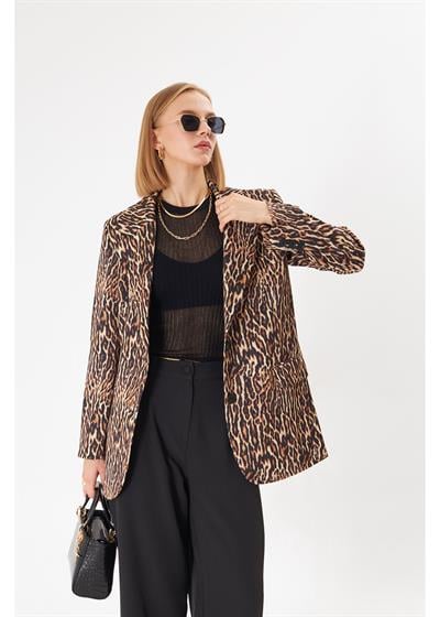 Leopar Desen Blazer Ceket 