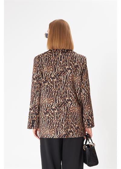 Leopar Desen Blazer Ceket 