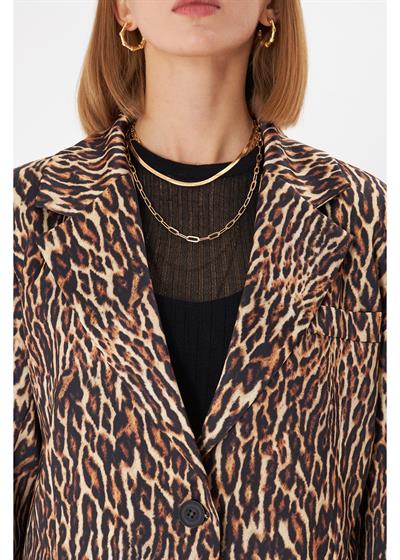 Leopar Desen Blazer Ceket 