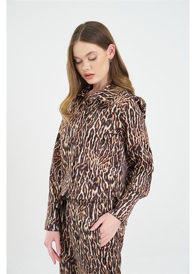 Leopar Desen Kısa Saten Gömlek 