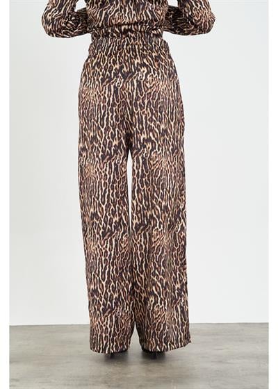 Leopar Desen Lastikli Saten Pantolon 