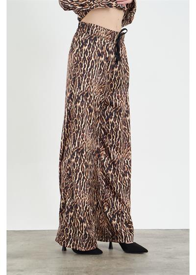 Leopar Desen Lastikli Saten Pantolon 