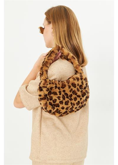 Leopar Desen Mini Peluş Çanta 