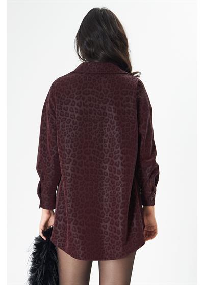 Leopar Desenli Düşük Omuz Gömlek 