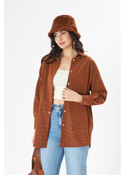 Leopar Desenli Düşük Omuz Gömlek 