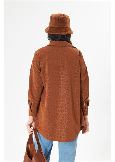 Leopar Desenli Düşük Omuz Gömlek 