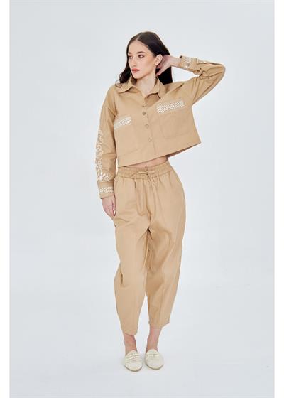 Nakış Cepli Gabardin Gömlek 