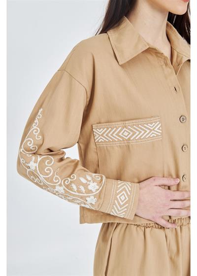 Nakış Cepli Gabardin Gömlek 