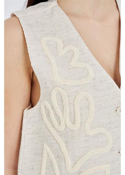 Nakışlı Keten Görünümlü Müslin Yelek 