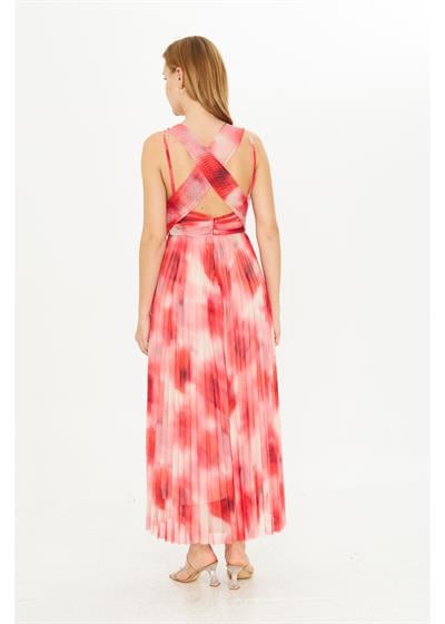 Omuzdan Bağlamalı Baskılı Tül Elbise 