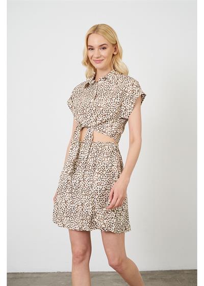 Önden Bağlamalı Çıtır Desen Kısa Gömlek 