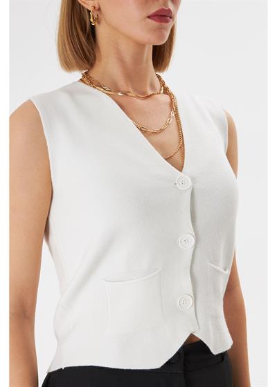 Önü Düğmeli Örgü Yelek 