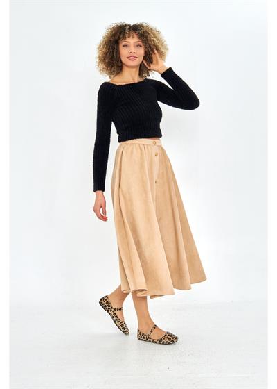 Önü Düğmeli Süet Etek 