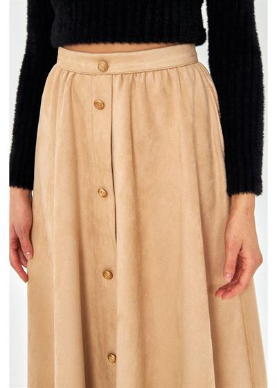 Önü Düğmeli Süet Etek 
