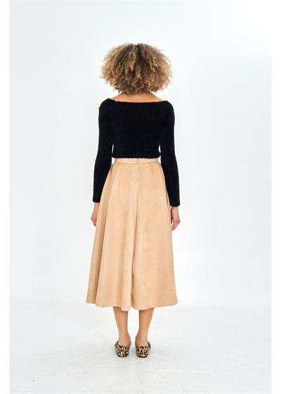 Önü Düğmeli Süet Etek 