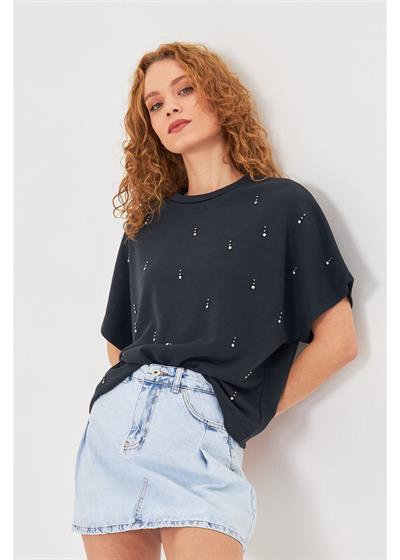 Önü Taşlı Kolsuz Modal T-Shirt