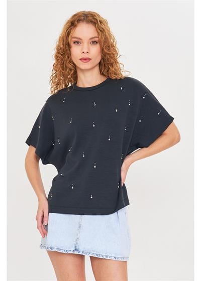 Önü Taşlı Kolsuz Modal T-Shirt