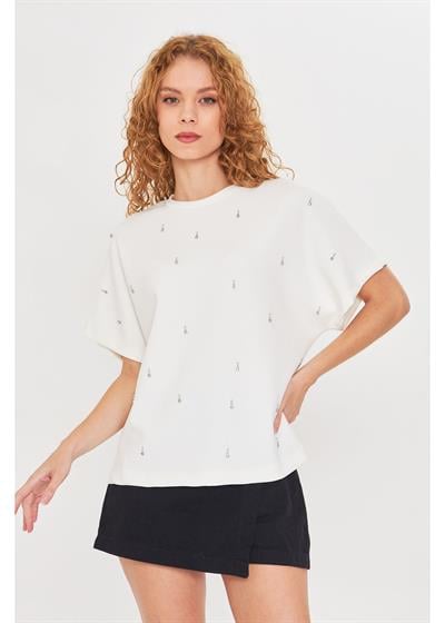 Önü Taşlı Kolsuz Modal T-Shirt