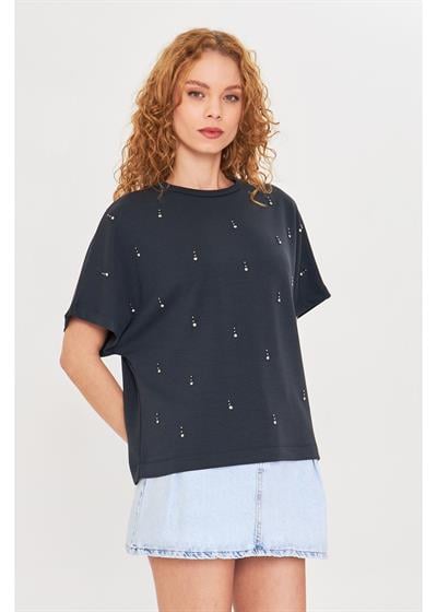 Önü Taşlı Kolsuz Modal T-Shirt
