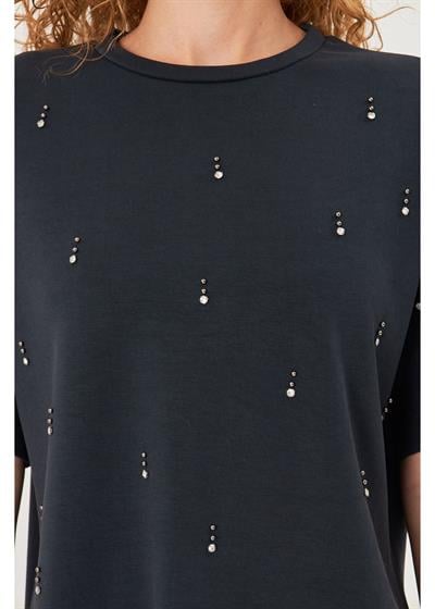 Önü Taşlı Kolsuz Modal T-Shirt