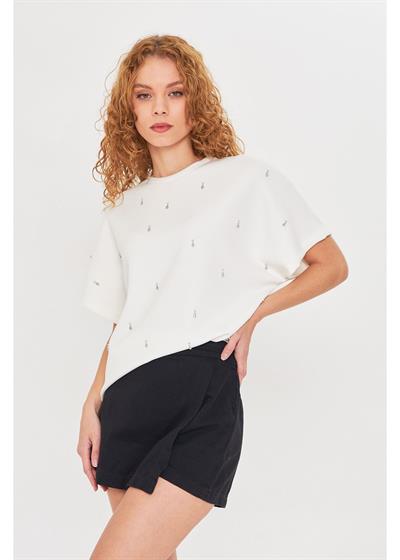 Önü Taşlı Kolsuz Modal T-Shirt