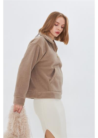 Önü Yarım Fermuarlı Kaşe Sweatshirt 