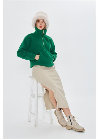 Önü Yarım Fermuarlı Kaşe Sweatshirt 