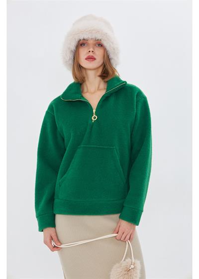Önü Yarım Fermuarlı Kaşe Sweatshirt 