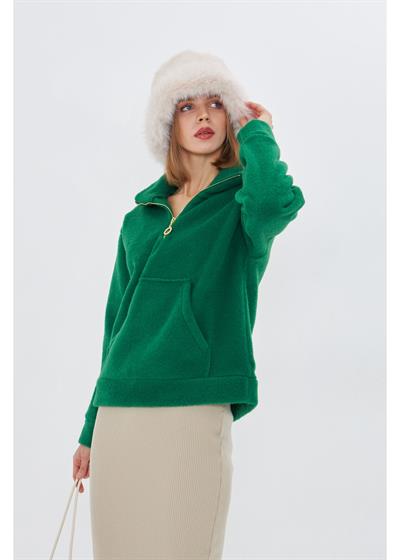 Önü Yarım Fermuarlı Kaşe Sweatshirt 