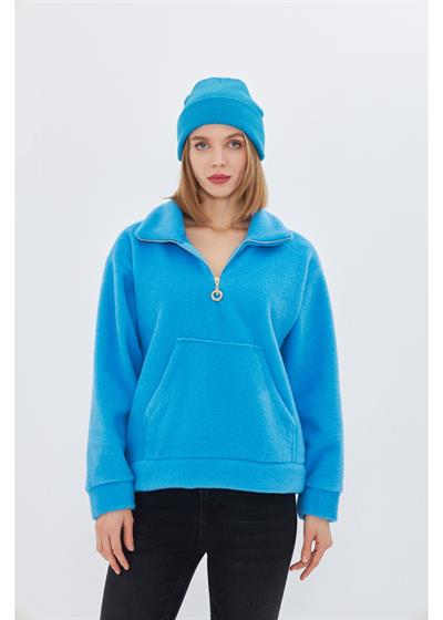 Önü Yarım Fermuarlı Kaşe Sweatshirt 