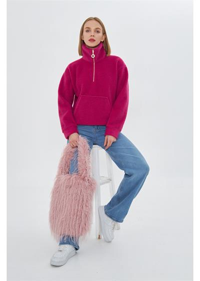 Önü Yarım Fermuarlı Kaşe Sweatshirt 