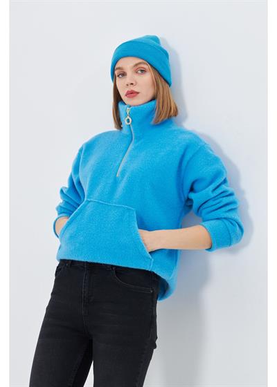 Önü Yarım Fermuarlı Kaşe Sweatshirt 